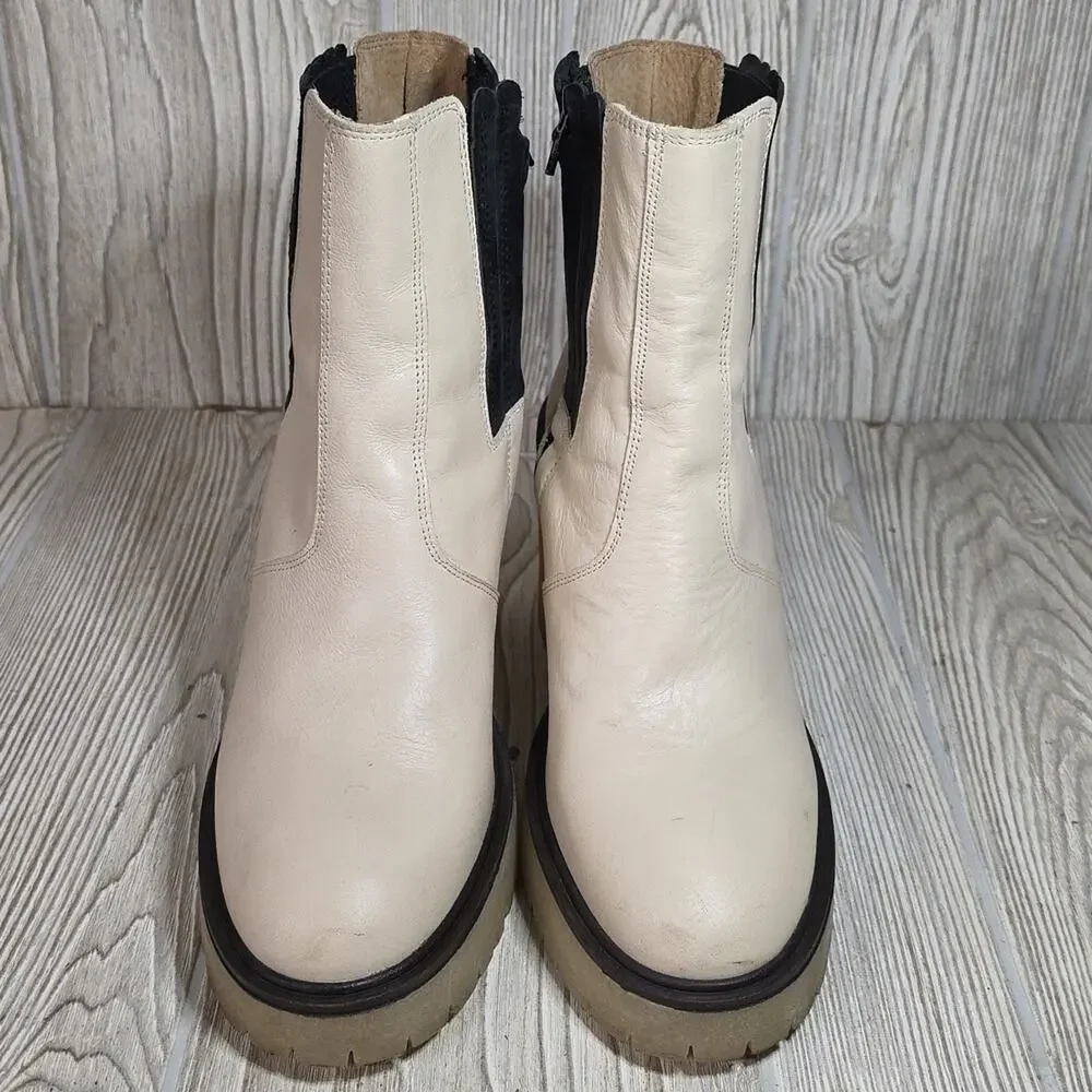 Free People James Chelsea Bone Leather Retro Chunky Block Heel Boots Womens 39